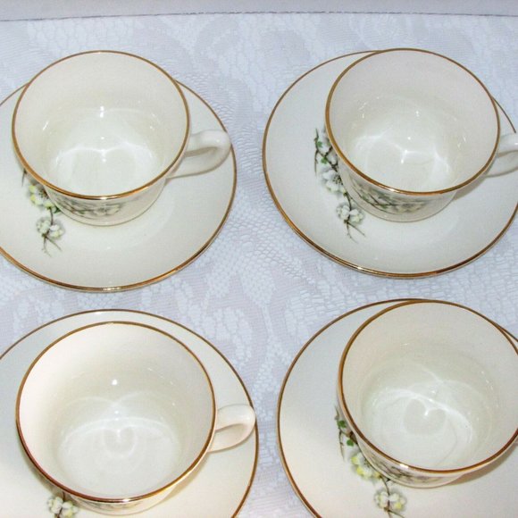 Georgian China Spring Blosdom 4 Coffee Cups & Saucers Vintage Teacups - Picture 8 of 13